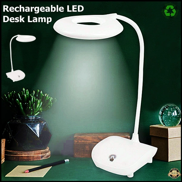 Rechargeable LED Desk Lamp One-touch On/Off Switch Student Study Reading Learning Dimmer / Brightener Rechargeable Led Table with Children Eye Protection Lamps (White)  